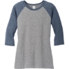 Custom District Womens Perfect Tri 3/4-Sleeve Raglan. Navy Blue Frost/Gray Frost
