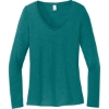 Custom District Womens Perfect Tri Long Sleeve V-Neck Tee Heathered Teal Blue