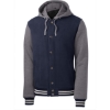 Custom Sport-Tek Insulated Letterman Jacket. True Navy Blue/Vintage Heather Gray