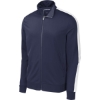 Custom Sport-Tek Tricot Sleeve Stripe Track Jacket. True Navy Blue/White