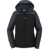 Custom Port Authority Womens Hooded Core Soft Shell Jacket. Black/Battleship Gray