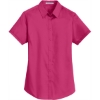 Custom Port Authority Womens Short Sleeve SuperPro Twill Shirt. Pink Azalea