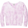 Custom Port & Co Womens Beach Wash Cloud Tie-Dye V-Neck Sweatshirt Cerise Pink