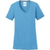 Custom Port & Co Womens Performance Blend V-Neck Tee. Aquatic Blue