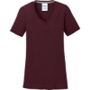 Custom Port & Co Womens Performance Blend V-Neck Tee. Athletic Maroon Red