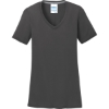 Custom Port & Co Womens Performance Blend V-Neck Tee. Charcoal Gray