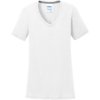 Custom Port & Co Womens Performance Blend V-Neck Tee. White