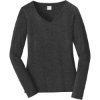 Custom Port & Co Womens Long Sleeve Fan Favorite V-Neck Tee. Dark Hthr Grey