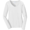 Custom Port & Co Womens Long Sleeve Fan Favorite V-Neck Tee. White
