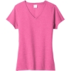 Custom Port & Co Womens Fan Favorite Blend V-Neck Tee. Neon Pink Heather