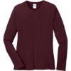 Custom Port & Co Womens Long Sleeve Core Cotton Tee. Athletic Maroon Red