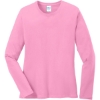 Custom Port & Co Womens Long Sleeve Core Cotton Tee. Candy Pink