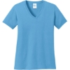 Custom Port & Co Womens Core Cotton V-Neck Tee. Aquatic Blue
