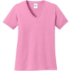 Custom Port & Co Womens Core Cotton V-Neck Tee. Candy Pink
