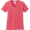 Custom Port & Co Womens Core Cotton V-Neck Tee. Coral Pink