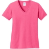 Custom Port & Co Womens Core Cotton V-Neck Tee. Neon Pink