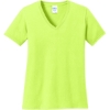 Custom Port & Co Womens Core Cotton V-Neck Tee. Neon Yellow