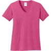 Custom Port & Co Womens Core Cotton V-Neck Tee. Sangria Pink