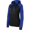 Custom Sport-Tek Womens Sport-Wick Varsity Fleece Full-Zip Hooded Jacket. Black/True Royal Blue