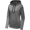 Custom Sport-Tek Womens PosiCharge Sport-Wick Heather Fleece Hooded Pullover. Black Heather