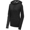 Custom Sport-Tek Womens PosiCharge Tri-Blend Wicking Fleece Hooded Pullover. Black Triad Solid