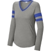 Custom Sport-Tek Womens Halftime Stripe Long Sleeve V-Neck Tee True Royal Blue/Vintage Hthr Gray