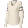 Custom Sport-Tek Womens Halftime Stripe Long Sleeve V-Neck Tee Vintage Hthr Gray/Ecru Beige