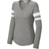 Custom Sport-Tek Womens Halftime Stripe Long Sleeve V-Neck Tee White/Vintage Hthr Gray