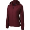 Custom Sport-Tek Womens Colorblock Hooded Raglan Jacket. Maroon Red/White