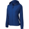 Custom Sport-Tek Womens Colorblock Hooded Raglan Jacket. True Royal Blue/White