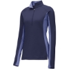 Custom Sport-Tek Womens Sport-Wick Stretch Contrast 1/4-Zip Pullover. True Navy Blue/True Navy Heather