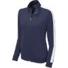 Custom Sport-Tek Womens Tricot Sleeve Stripe Track Jacket. True Navy Blue/White