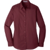 Custom Port Authority Womens Long Sleeve Carefree Poplin Shirt. Burgundy Red