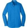 Custom Port Authority Womens Long Sleeve Carefree Poplin Shirt. Coastal Blue