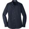 Custom Port Authority Womens Long Sleeve Carefree Poplin Shirt. River Blue Navy