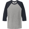 Custom Next Level Apparel Adult Tri-Blend 3/4-Sleeve Raglan Tee. VTG Navy Blue/Prem Heather Gray
