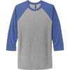 Custom Next Level Apparel Adult Tri-Blend 3/4-Sleeve Raglan Tee. VTG Royal Blue/Prem Heather Gray