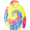 Custom Port & Co Tie-Dye Pullover Hooded Sweatshirt. Neon Rainbow