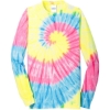 Custom Port & Co Tie-Dye Long Sleeve Tee. Neon Rainbow Tie Dye