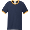 Custom Port & Co Core Cotton Ringer Tee. Navy Blue/Gold
