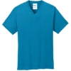 Custom Port & Co Core Cotton V-Neck Tee. Neon Blue