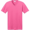 Custom Port & Co Core Cotton V-Neck Tee. Neon Pink