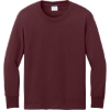 Custom Port & Co Youth Long Sleeve Core Cotton Tee. Athletic Maroon Red