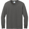 Custom Port & Co Youth Long Sleeve Core Cotton Tee. Charcoal Gray