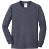 Custom Port & Co Youth Long Sleeve Core Cotton Tee. Heather Navy Blue