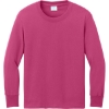 Custom Port & Co Youth Long Sleeve Core Cotton Tee. Sangria Pink