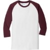 Custom Port & Co Core Blend 3/4-Sleeve Raglan Tee. Wht/Ath Maroon