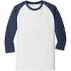 Custom Port & Co Core Blend 3/4-Sleeve Raglan Tee. White/Navy Blue