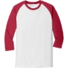 Custom Port & Co Core Blend 3/4-Sleeve Raglan Tee. White/Red