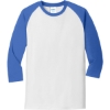 Custom Port & Co Core Blend 3/4-Sleeve Raglan Tee. White/Royal Blue